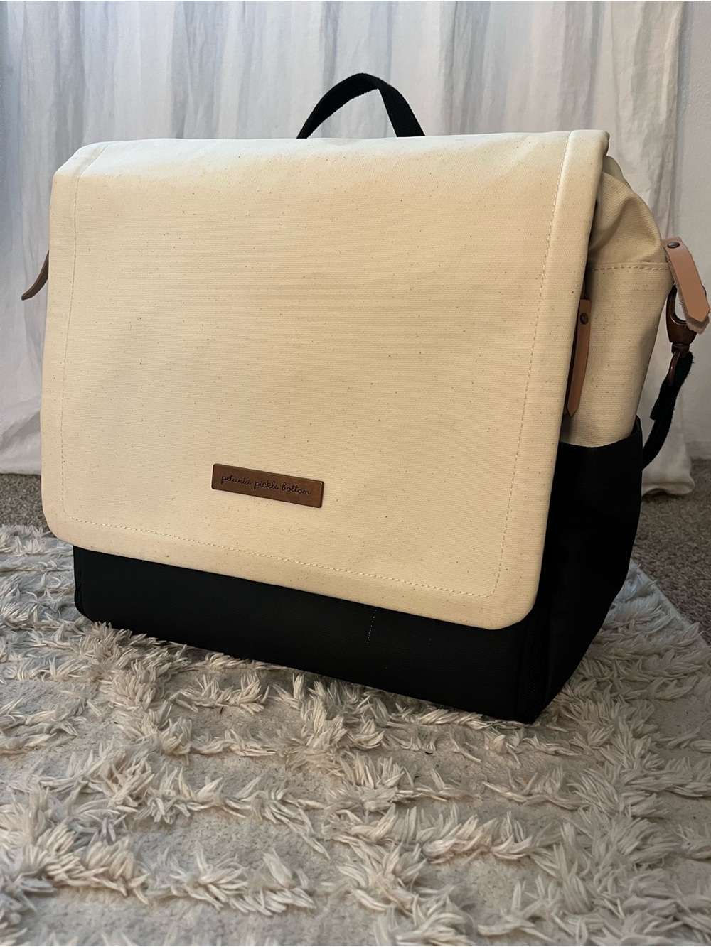 Petunia Pickle Bottom Black and Cream Canvas Backpack